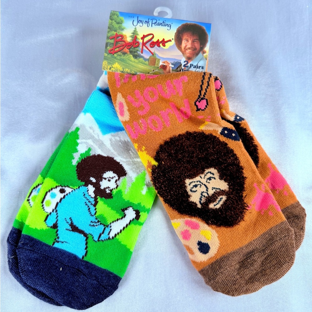 Bob Ross The Joy Of Painting Funny Novelty Crew Socks Unisex Set Of 2 New